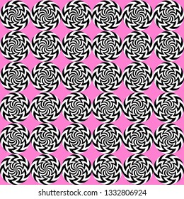 Optical illusion, moving effect of rotation. Seamless pattern with spin twirling circles. Op art background.