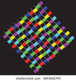 Optical illusion moving flag, made up of color box. False perspective.