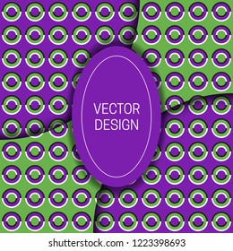 Optical illusion moving layers patterned background with elliptic frame for text. Trendy packaging design or cover template.