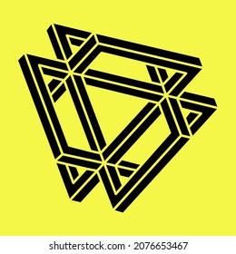 Optical illusion object. Escher paradox geometry. Sacred geometric figures. Optical art. Impossible shapes.
