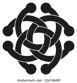 Optical illusion object. Impossible interlacing of four rings.  Borromean Rings