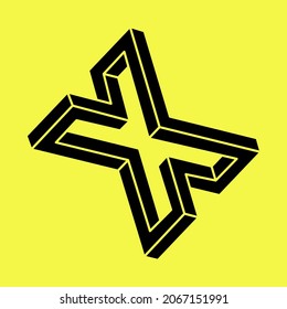 Optical illusion object. Impossible shape logo design. Op art. Sacred geometry figure.