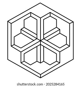 Optical illusion object, unreal geometric vector. Impossible figure. Sacred geometry shape.