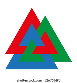 Optical illusion object. Valknut or Knot of the dead. Magic symbol, an interlacing of three triangles    