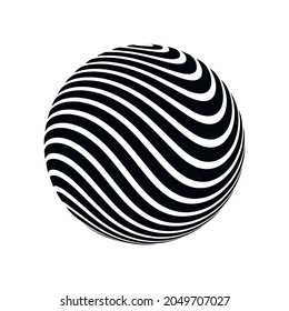 Optical illusion on 3d sphere. Sphere of stripes. Illusion effect. Black and white 3d art. Vector illustration.	
