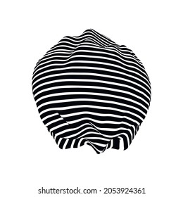 Optical illusion on 3d sphere. Sphere of stripes. Illusion effect. Black and white 3d art. Vector illustration.