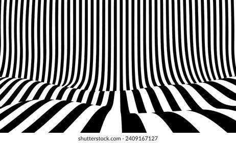 Ilusión óptica op arte fondo ondulado con textura de rayas negras y blancas.