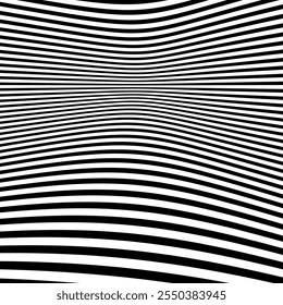 Optical illusion op art wavy background with black and white stripes texture.