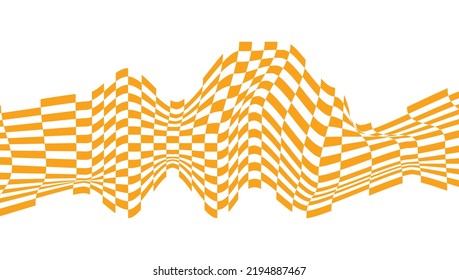 Optical illusion pattern, abstract wave. Chess op art, chessboard distorted background. Vector wavy grid