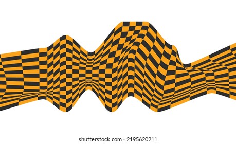 Optical illusion pattern, abstract wave. Chess op art, chessboard distorted background. Vector wavy grid