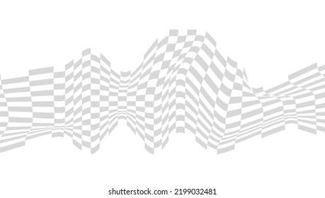 Optical illusion pattern, abstract wave. Chess op art, chessboard distorted background. Vector wavy grid