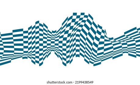 Optical illusion pattern, abstract wave. Chess op art, chessboard distorted background. Vector wavy grid