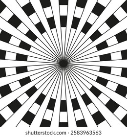 Optical illusion pattern. Black white abstract vector. Decorative geometric design. Radiating symmetry concept.