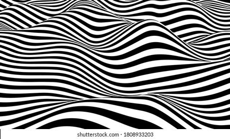 Optical illusion pattern. Geometric background with black and white stripes. Vector illustration