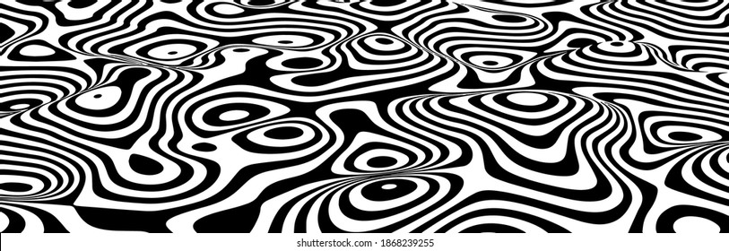 Optical illusion pattern. Geometric background with black and white stripes. Vector illustration	