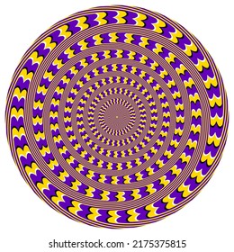 Optical illusion patterned circle of deformed moving stripes. Round pattern for motion background design.