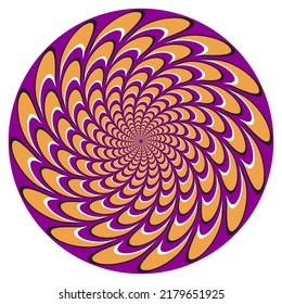 Optical illusion patterned circle of deformed moving shapes. Round pattern for motion background design.