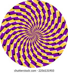 Optical illusion patterned circle of moving striped spirals. Round pattern for motion background design.