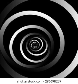 Optical illusion. Peeking out of the dark, twisted into a single rare circular spiral metal strips.