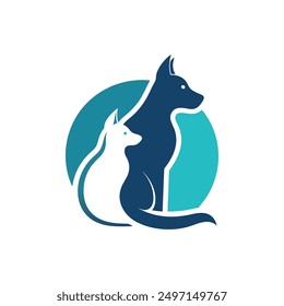 Optical Illusion Pets Logo, Puppy and kitten symbol