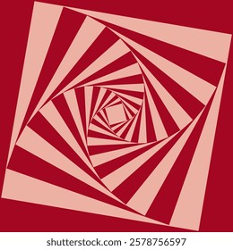 Optical illusion, pink and red square rotating in a spiral. Geometric background. Hand drawn vector vector illustration, modern flat cartoon style.