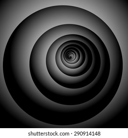 Optical illusion. Playfully swirling dark gray spiral, stretching into the distance.