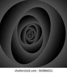 Optical illusion. Playfully swirling dark gray spiral, stretching into the distance.