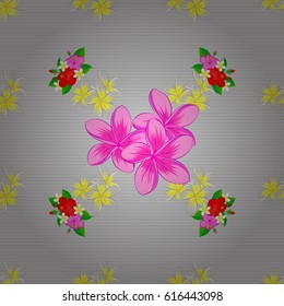 Optical illusion with plumeria flowers. Vector illustration good for the interior design, printing, web and textile design. Seamless texture of floral ornament on a gray background.