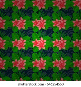 Optical illusion with plumeria flowers. Vector illustration good for the interior design, printing, web and textile design. Seamless texture of floral ornament on a blue background.