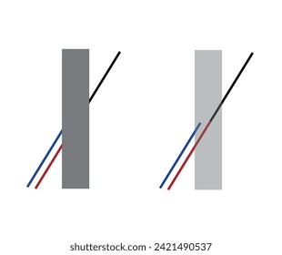 Optical illusion. Poggendorff illusion. Diagonal lines confusion. Vector education illustration