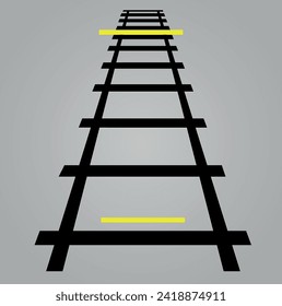 Optical illusion. Ponzo illusion. The two yellow lines are exactly the same. Vector education illustration