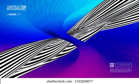Optical illusion pop art 70s retro background. Geometrical design of hexagon mosaic with blue purple lilac gradient. Pattern psychedelic retro vector illustration.
