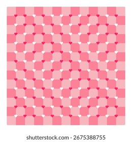Póster de ilusión óptica de cuadrados moviéndose sobre una Imagen estática en colores rojos con Pequeños íconos pixelados del corazón.