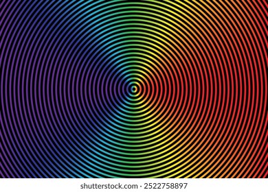 Optical illusion rainbow spiral on black background