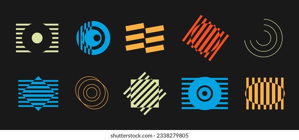 Optical illusion Retro abstract geometric shapes collection, Minimal Bauhaus Icons, simple figures. Trendy graphic elements set, vector illustration. Mid Century shape.