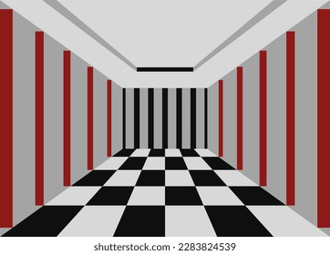 optical illusion room chess tile pattern.  psychedelic room vector design