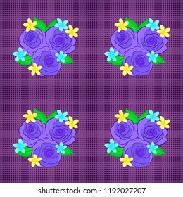 Optical illusion with rose flowers and green leaves. Vector illustration good for interior design, printing or textile design. Seamless texture of floral ornament in violet, green and purple colors.