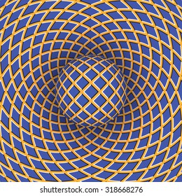 Optical illusion of rotation of the ball against the background of a moving space.