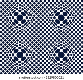 Optical illusion round dot pattern seamless. Abstract 3D Op art Victor Vasarely inspired, and blue element on white background.For fabric cloth tile bedding curtains cushion decoration backdrop carpet