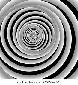 Optical illusion. Round out the bright white volume stripes in contrasting white spiral on a black background.