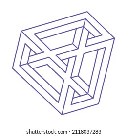 Optical illusion. Sacred geometry. Impossible shapes. Tattoo in trendy 2022 Very Peri color. Abstract eternal geometric object. Optical art. Impossible geometry symbol on a white background. 