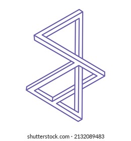 Optical illusion. Sacred geometry. Impossible shapes. Abstract eternal geometric object. Impossible endless outline figure. Optical art. Impossible geometry symbol on a white background. 