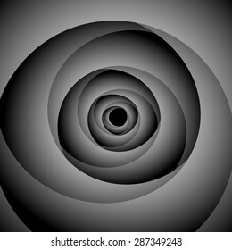 Optical illusion. Screw in a black and white rose thick spiral with a black circle in the middle.