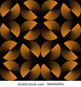 Optical illusion, seamless pattern of glossy gold circles. Vector metallic texture background. Simple to edit, without gradient.