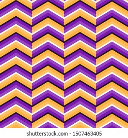 Optical illusion seamless pattern of moving orange purple herringbone ornament.