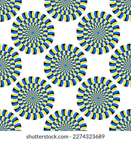 Optical illusion seamless pattern. Moving visual hypnotic optic art. Vector illustration. Decorative hippie style, hallucination, psilocybin. 60s, 70s 