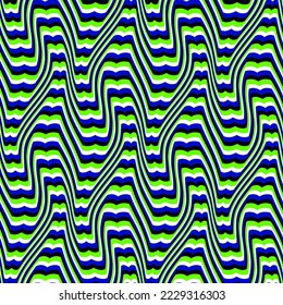 Optical illusion seamless pattern of sinuous deformed stripes. Repeatable ripples texture. Psychedelic abstract wallpaper.