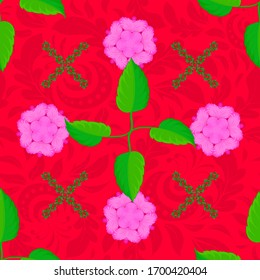 Ilusión óptica. Textura sin inconvenientes de adorno floral en colores verde, rosa y rojo. Ilustración vectorial adecuada para el diseño interior, impresión, web y textil.