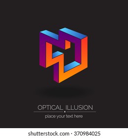 Optical illusion series cubic logo. Abstract vector illustration. The font is called "Raleway".