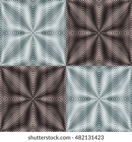 Optical illusion. Set of seamless striped pattern. Stylized flowers. Ripple.